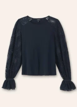 ME+EM Antique Lace Sleeve Layering Top Navy/Black
