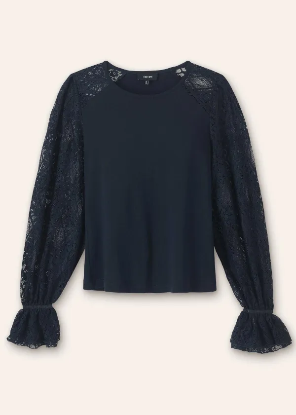 ME+EM Antique Lace Sleeve Layering Top Navy/Black