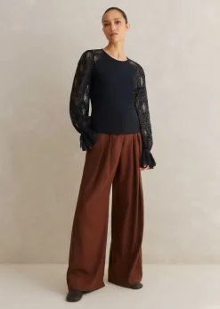 ME+EM Antique Lace Sleeve Layering Top Navy/Black