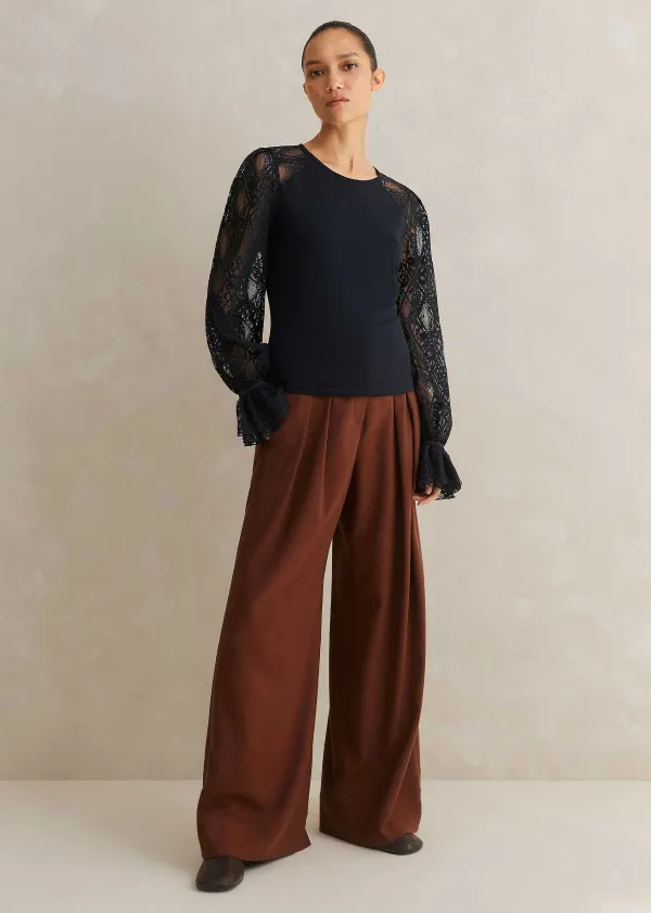 ME+EM Antique Lace Sleeve Layering Top Navy/Black