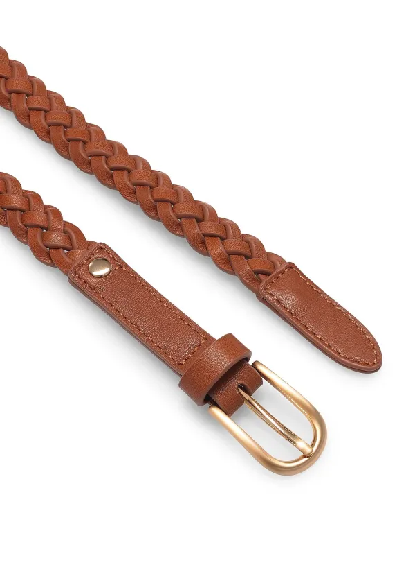 Hot ME+EM Arrow Hand-Plaited Leather Belt Tan/Gold