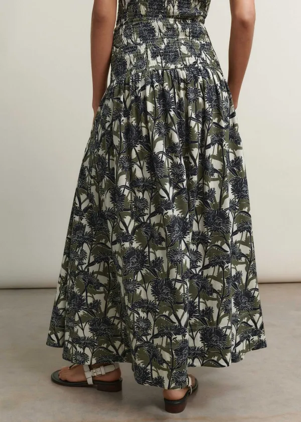 ME+EM Aster Print High-Waisted Maxi Skirt Cream/Navy/Khaki