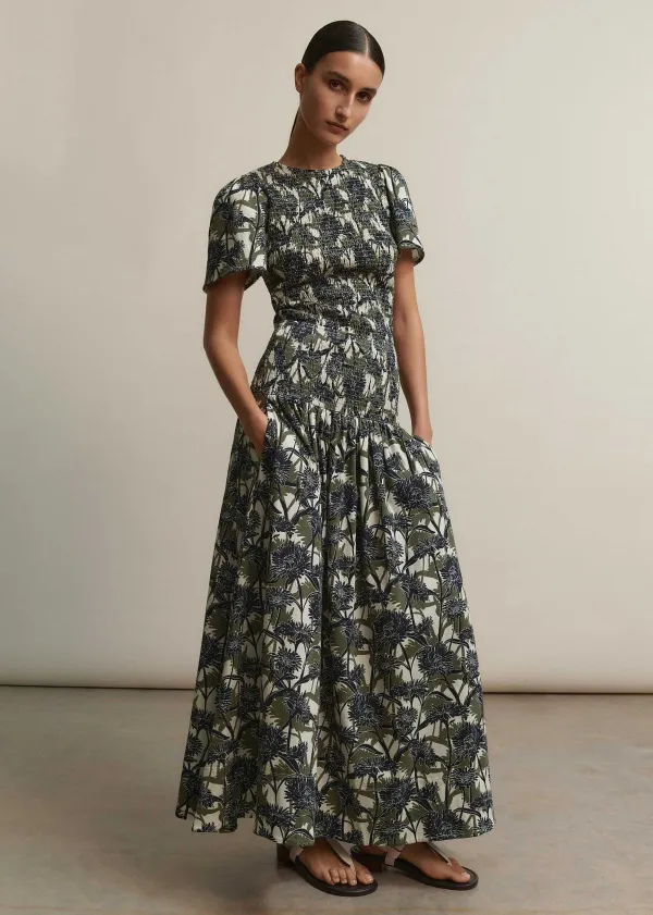 ME+EM Aster Print High-Waisted Maxi Skirt Cream/Navy/Khaki