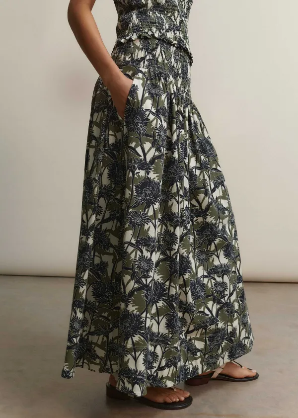 ME+EM Aster Print High-Waisted Maxi Skirt Cream/Navy/Khaki