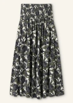 ME+EM Aster Print High-Waisted Maxi Skirt Cream/Navy/Khaki