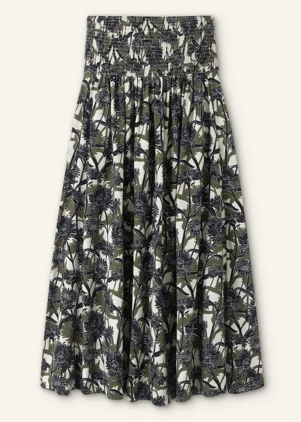 ME+EM Aster Print High-Waisted Maxi Skirt Cream/Navy/Khaki