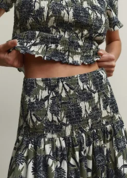 ME+EM Aster Print High-Waisted Maxi Skirt Cream/Navy/Khaki