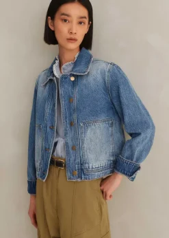 Outlet ME+EM Authentic Denim Relaxed Crop Jacket Blue Wash