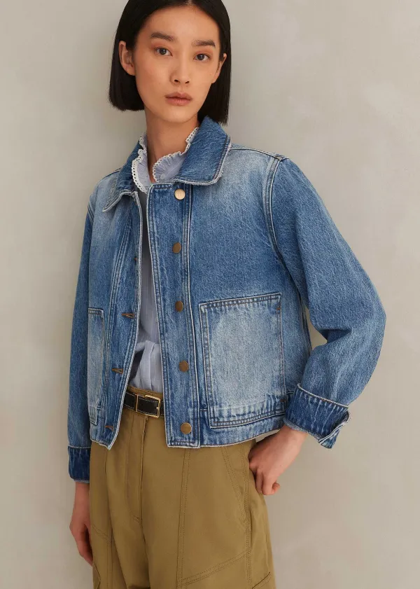 Outlet ME+EM Authentic Denim Relaxed Crop Jacket Blue Wash