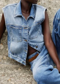 Discount ME+EM Authentic Denim Vest Mid Blue Wash