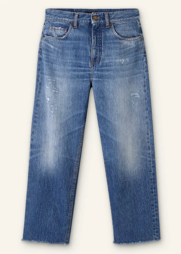 Outlet ME+EM Authentic Distressed Relaxed Straight Jean Mid Wash