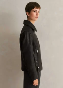 Outlet ME+EM Authentic Leather Biker Jacket Black