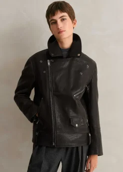 Outlet ME+EM Authentic Leather Biker Jacket Black