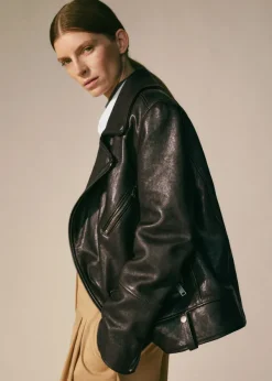 Outlet ME+EM Authentic Leather Biker Jacket Black