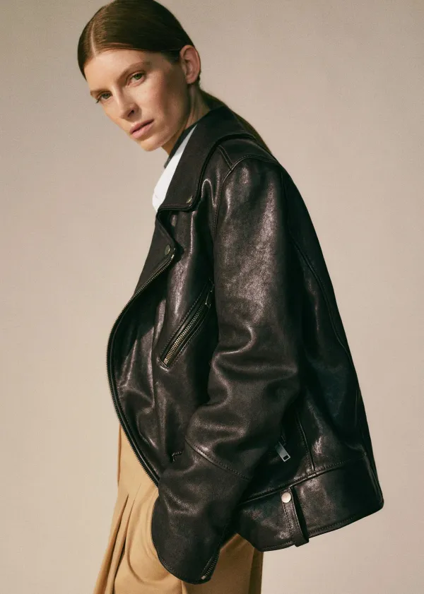 Outlet ME+EM Authentic Leather Biker Jacket Black
