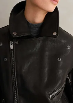 Outlet ME+EM Authentic Leather Biker Jacket Black