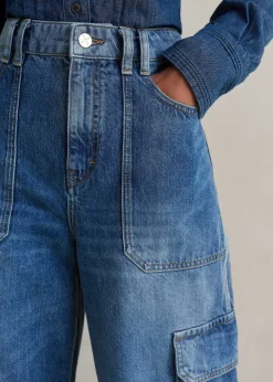 Discount ME+EM Baggy Cargo Denim Trouser Mid Blue