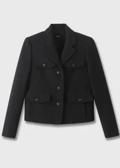 Best ME+EM Bracelet Sleeve Boucle Crop Jacket Navy/Black
