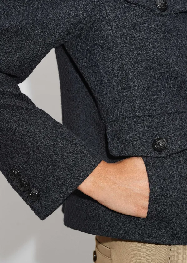 Best ME+EM Bracelet Sleeve Boucle Crop Jacket Navy/Black