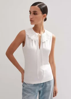 ME+EM Broderie Bib Sleeveless Layering Tank Soft White