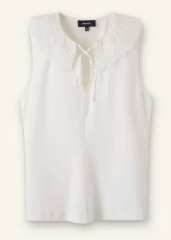 ME+EM Broderie Bib Sleeveless Layering Tank Soft White