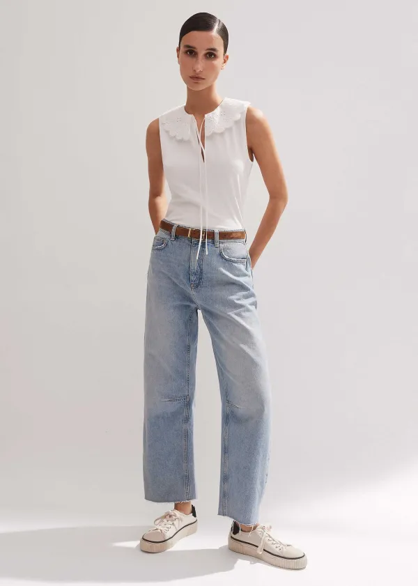 ME+EM Broderie Bib Sleeveless Layering Tank Soft White
