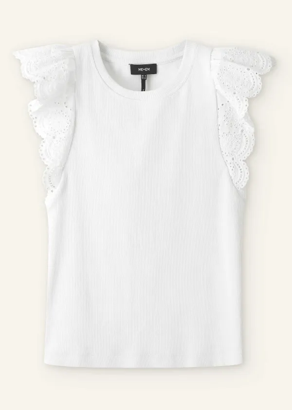 Sale ME+EM Broderie Trim Tank Top Soft White
