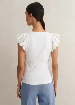 Sale ME+EM Broderie Trim Tank Top Soft White
