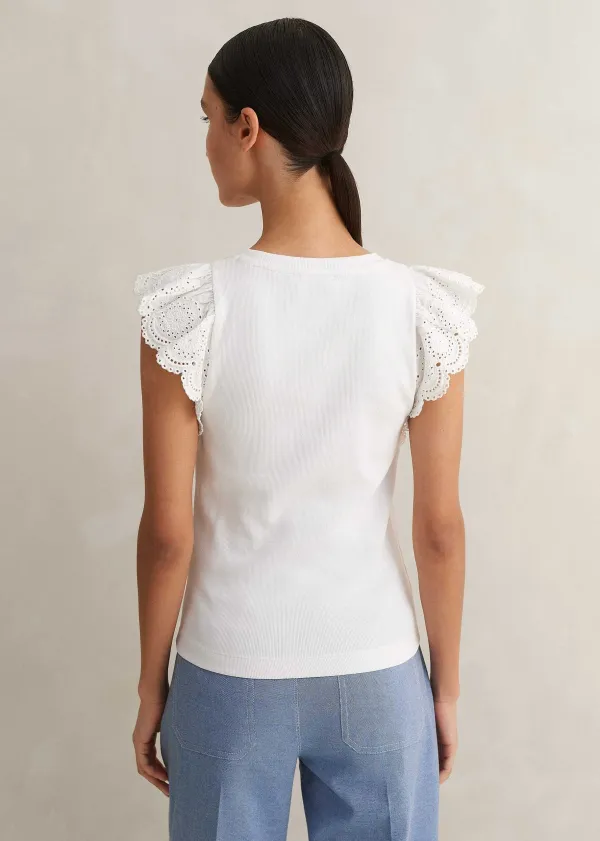 Sale ME+EM Broderie Trim Tank Top Soft White