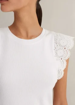 Sale ME+EM Broderie Trim Tank Top Soft White