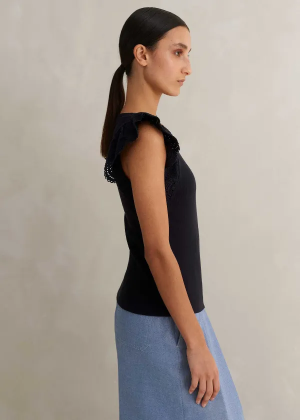 Best ME+EM Broderie Trim Tank Top Navy
