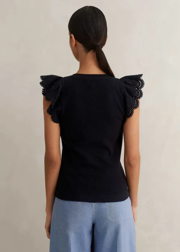 Best ME+EM Broderie Trim Tank Top Navy
