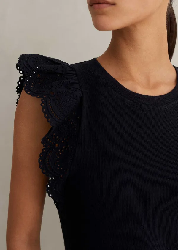 Best ME+EM Broderie Trim Tank Top Navy