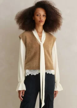Sale ME+EM Brushed Cashmere V Neck Cropped Vest Camel