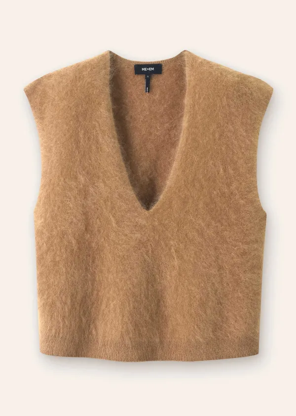 Sale ME+EM Brushed Cashmere V Neck Cropped Vest Camel