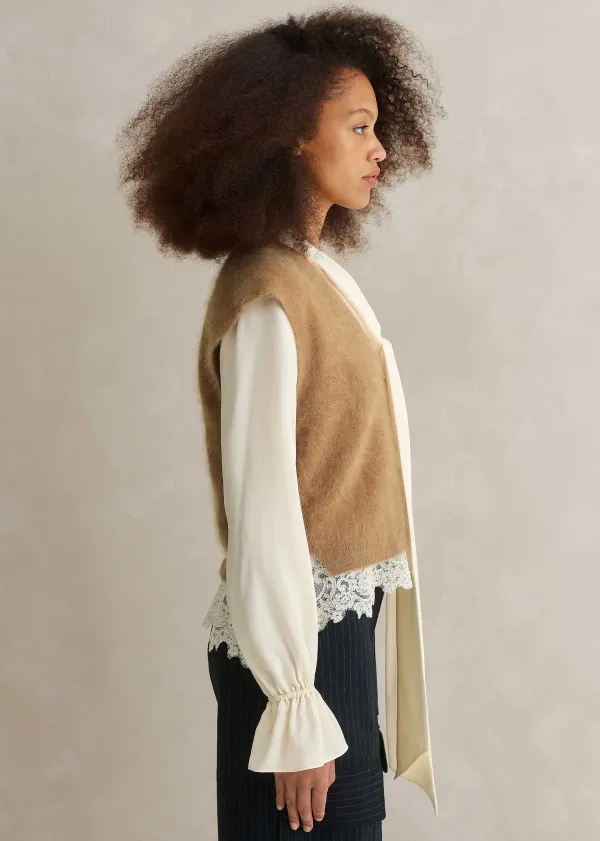 Sale ME+EM Brushed Cashmere V Neck Cropped Vest Camel