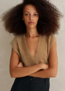 Sale ME+EM Brushed Cashmere V Neck Cropped Vest Camel