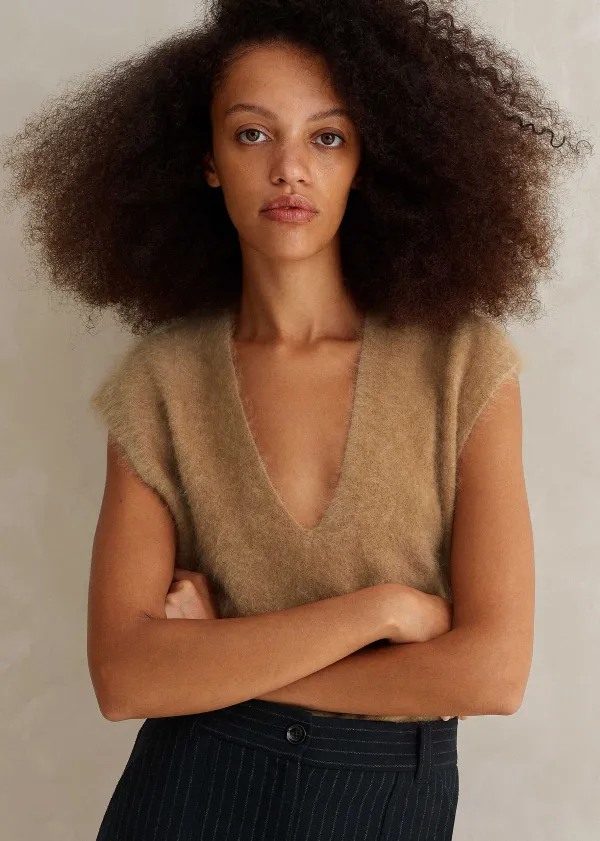 Sale ME+EM Brushed Cashmere V Neck Cropped Vest Camel