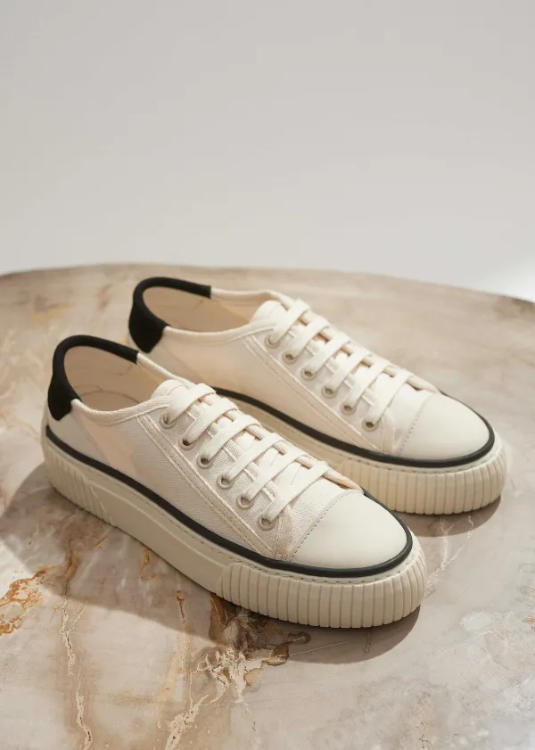 New ME+EM Canvas Lace Up Trainer Off White