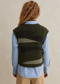 ME+EM Cashmere Camo Cropped Vest + Snood Khaki Multi