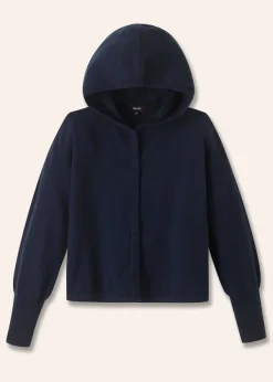 Discount ME+EM Cashmere Drop Shoulder Box Crop Hoody Dark Navy