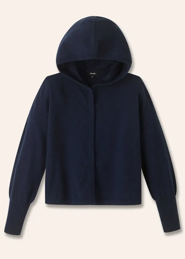 Discount ME+EM Cashmere Drop Shoulder Box Crop Hoody Dark Navy
