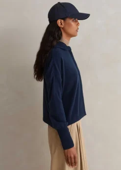 Discount ME+EM Cashmere Drop Shoulder Box Crop Hoody Dark Navy
