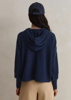 Discount ME+EM Cashmere Drop Shoulder Box Crop Hoody Dark Navy