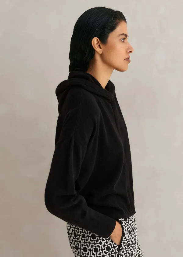 Sale ME+EM Cashmere Drop Shoulder Box Crop Hoody Black