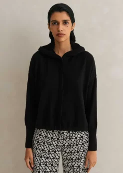 Sale ME+EM Cashmere Drop Shoulder Box Crop Hoody Black