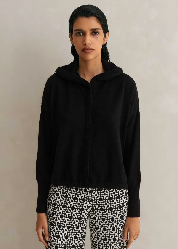 Sale ME+EM Cashmere Drop Shoulder Box Crop Hoody Black