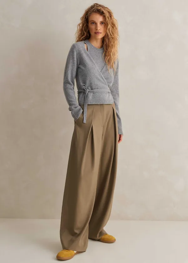 Best ME+EM Cashmere Layered Wrap Top Silver Grey M Lange