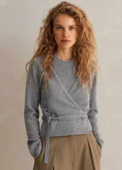 Best ME+EM Cashmere Layered Wrap Top Silver Grey M Lange