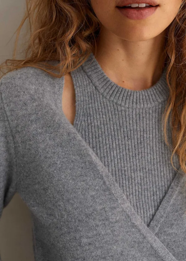 Best ME+EM Cashmere Layered Wrap Top Silver Grey M Lange